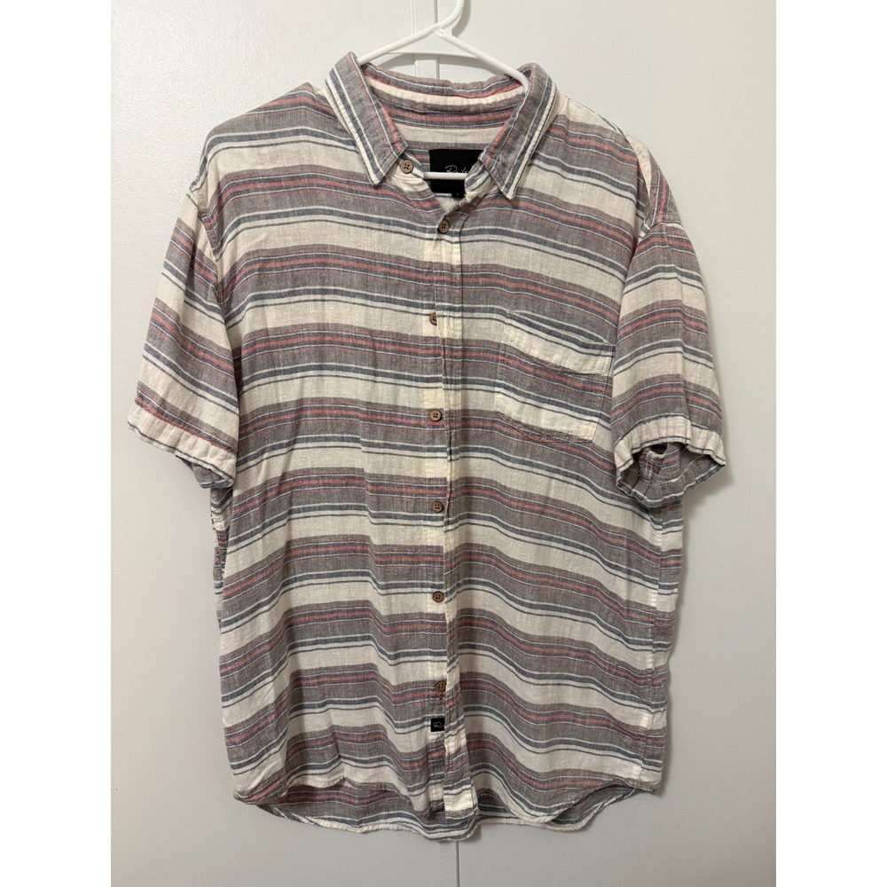 Rails Mens Linen Short Sleeve Button Up Shirt L Stripe Carson Old‎ Money Preppy